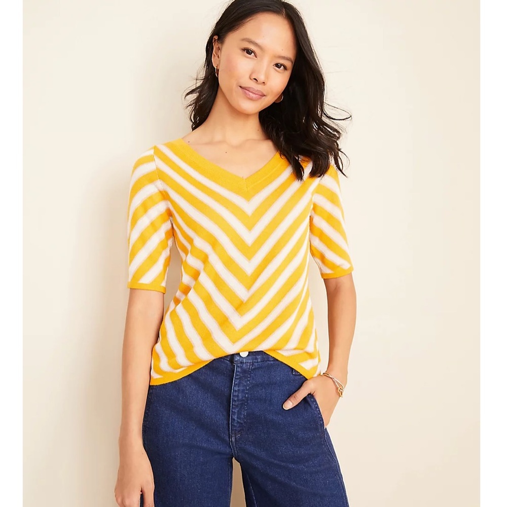 Ann Taylor petite chevron v-neck sweater